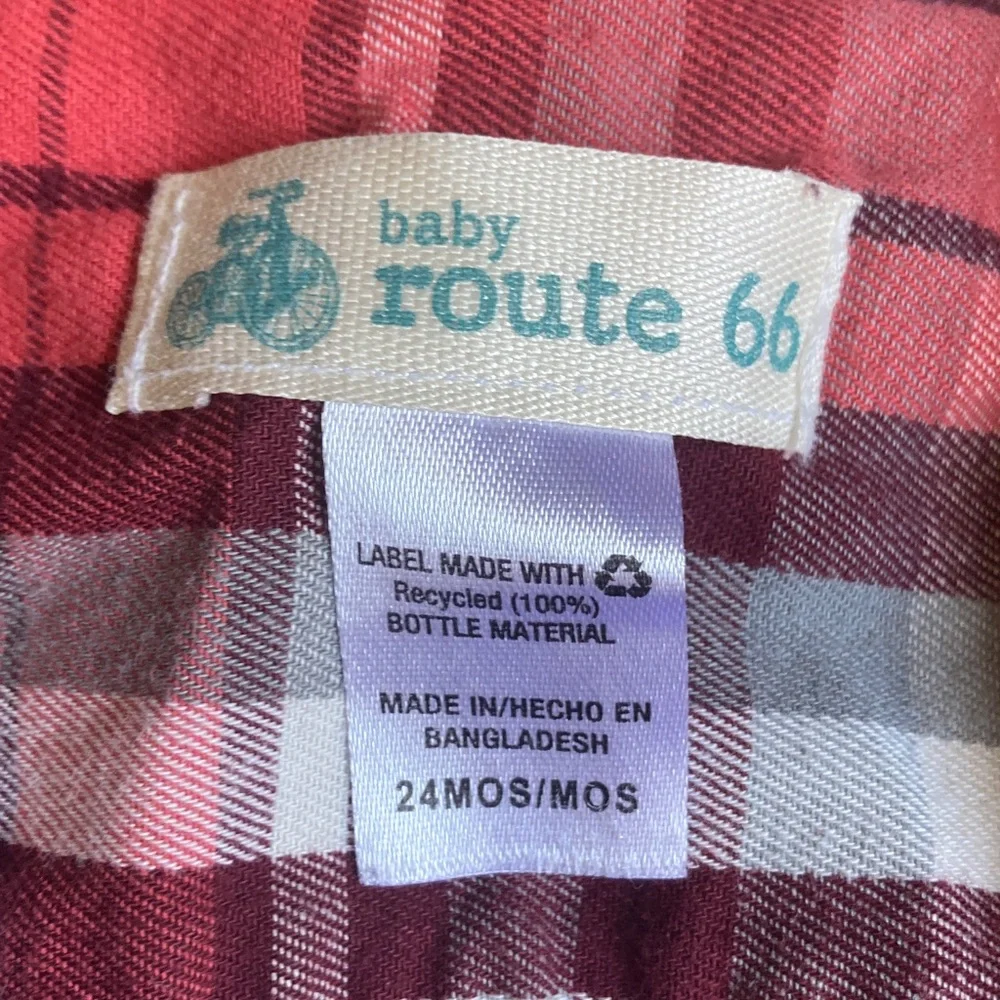 Baby Route 66 Red Plaid Button Down Shirt, Size 24 Months